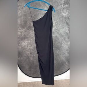 Express One Shoulder Ruched Bodycon Midi Dress Black Size XS